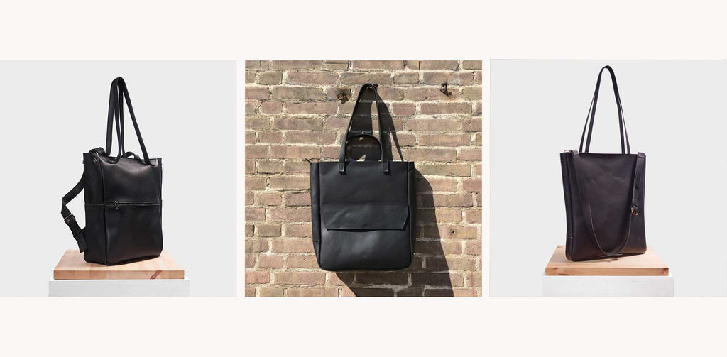 leren shopper schoudertas zwart leer hanggemaakt met gered leer in Amsterdam monsak leer atelier